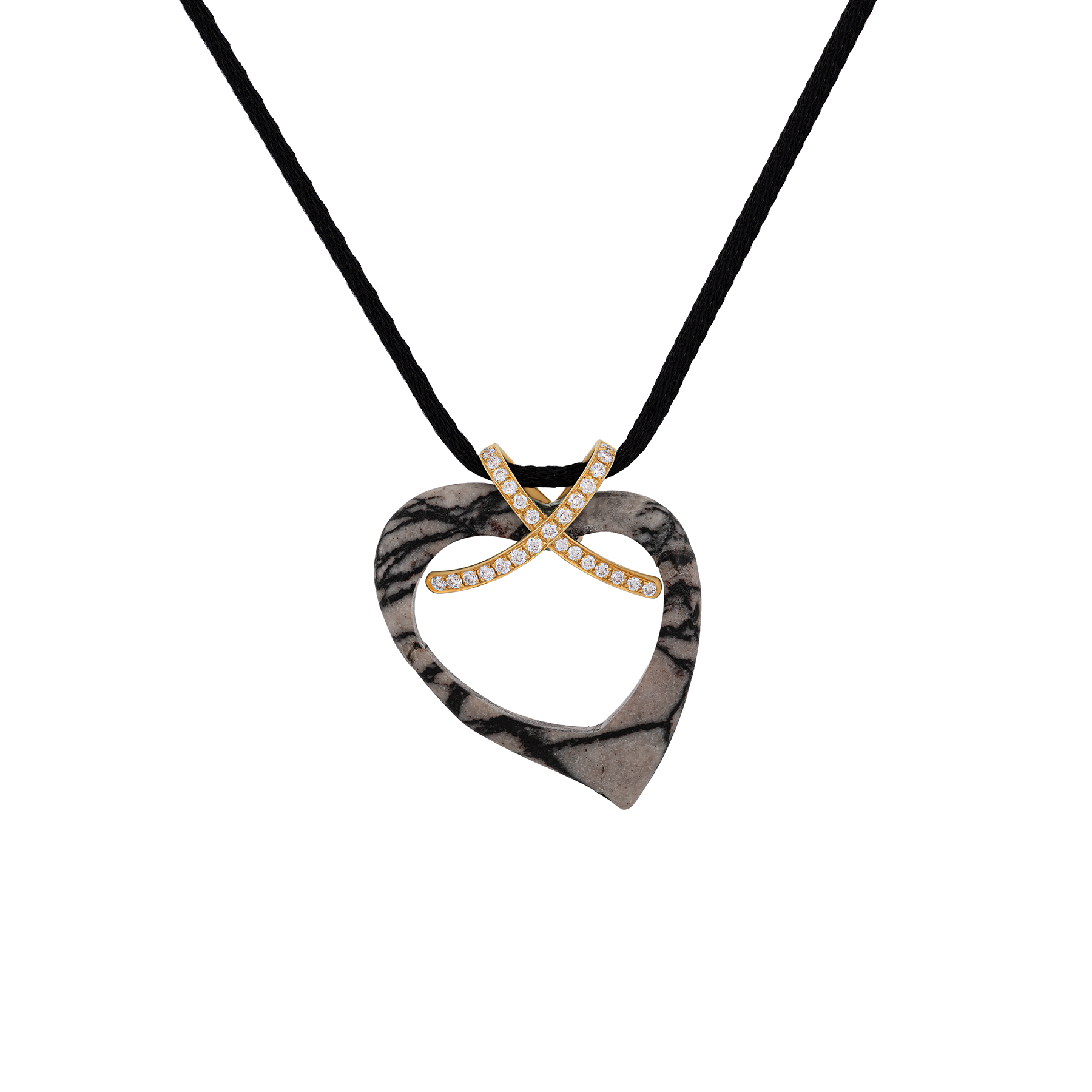 18K Gold, Pavé-set diamond Heart Stone Pendant Necklace