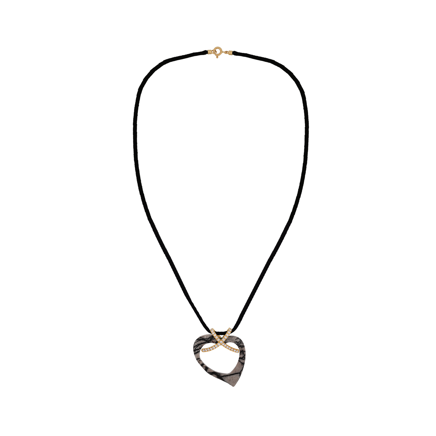 18K Gold, Pavé-set diamond Heart Stone Pendant Necklace