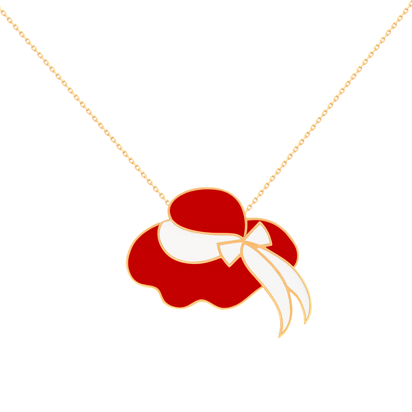 Necklace 18k Gold with Enamel - Red Color Hat