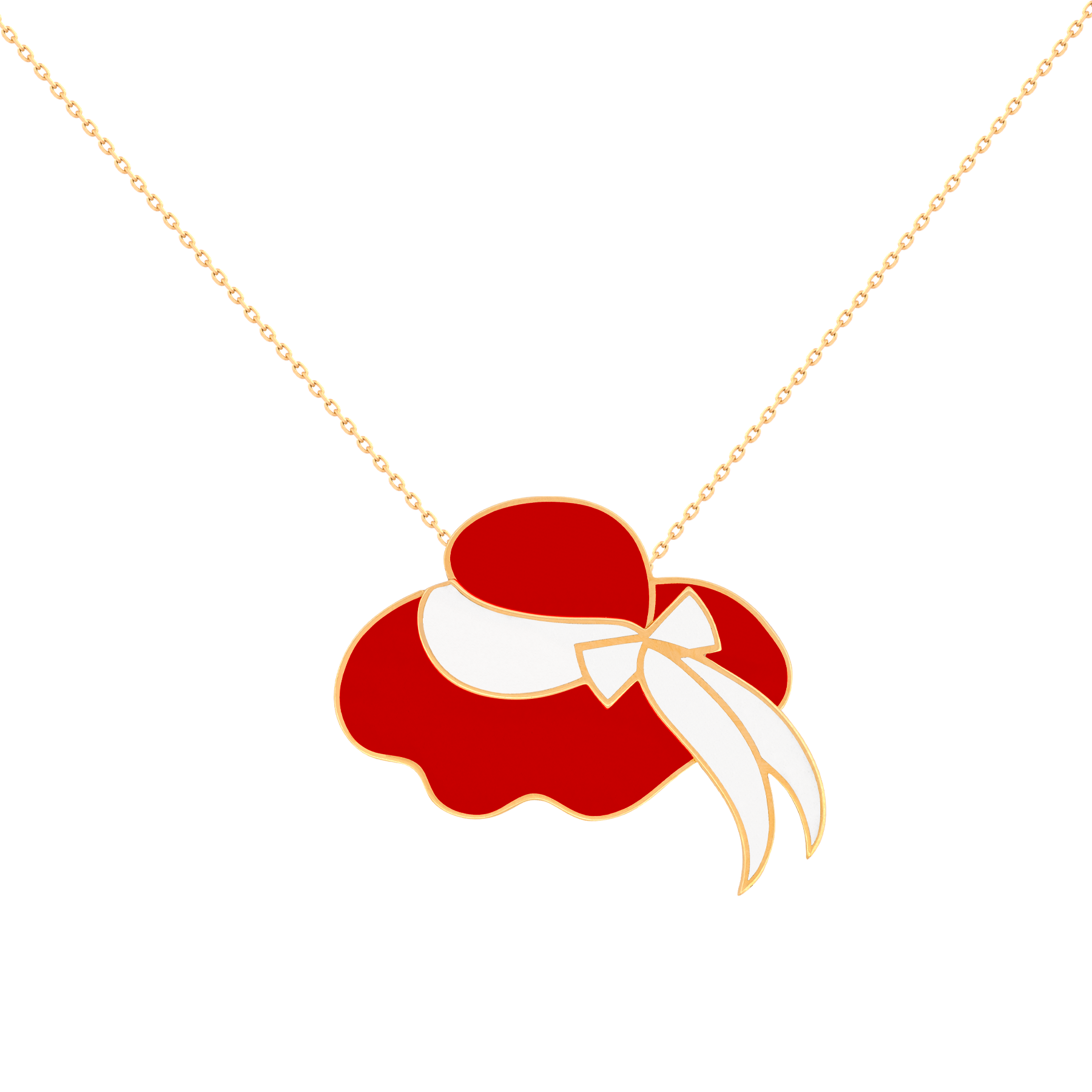 Necklace 18k Gold with Enamel - Red Color Hat