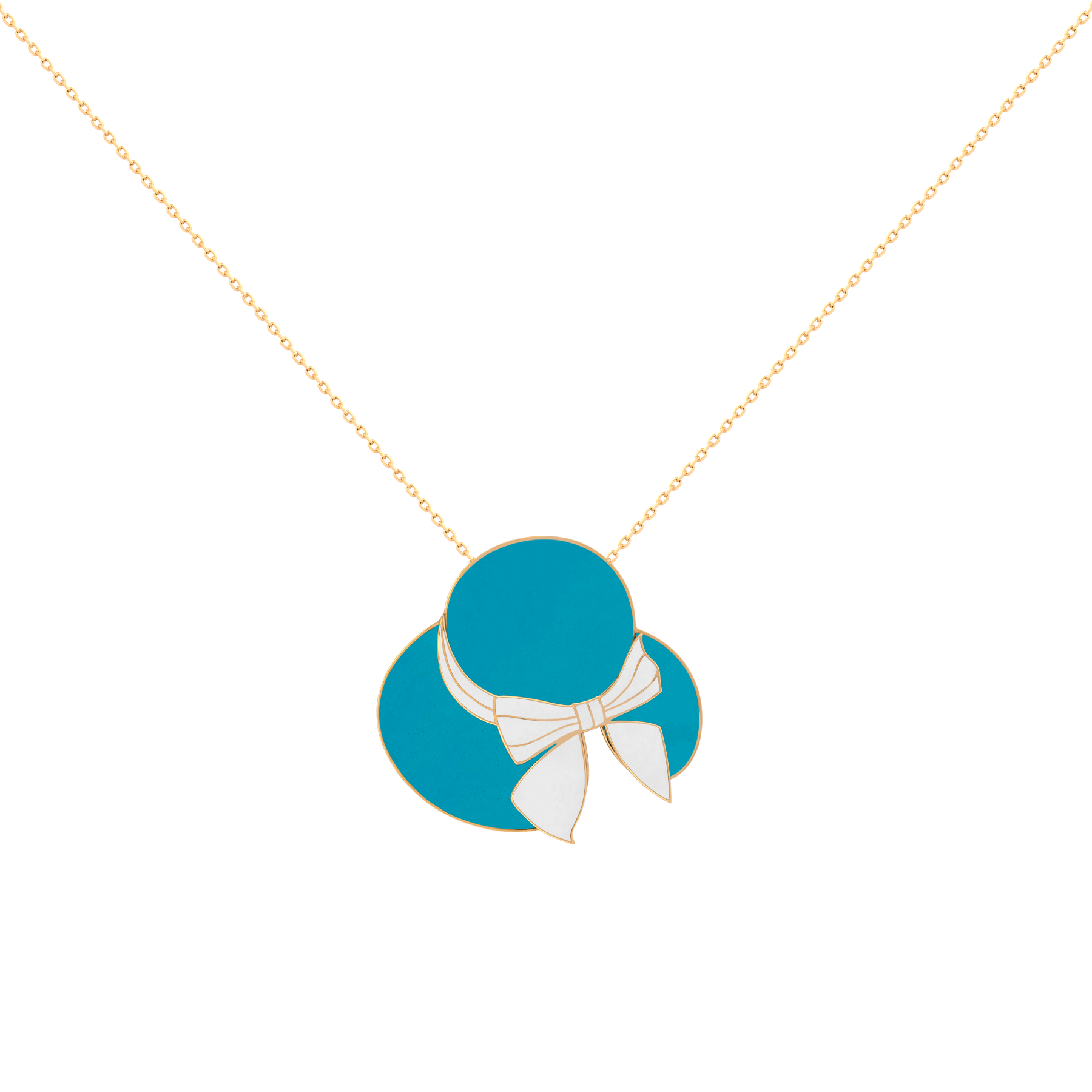 18k Gold Enamel Necklace – Blue Color Hat