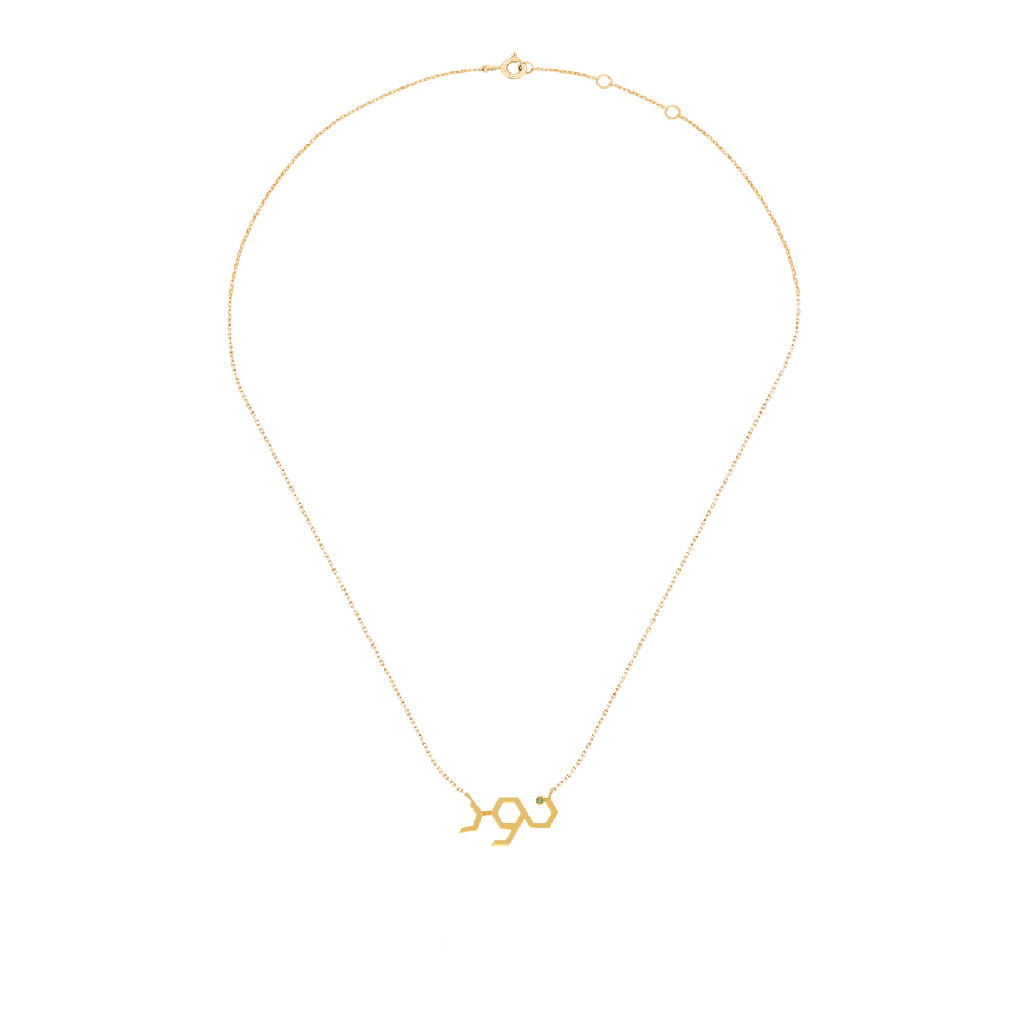 18K Gold "Noor" Script with Green Gemstone