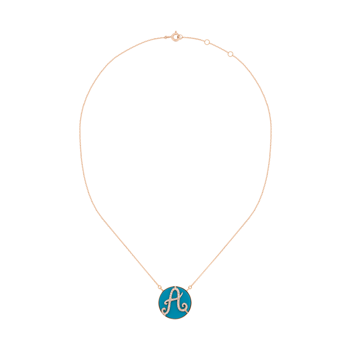 18K Gold Turquoise Enamel Pendant with Diamond Initial