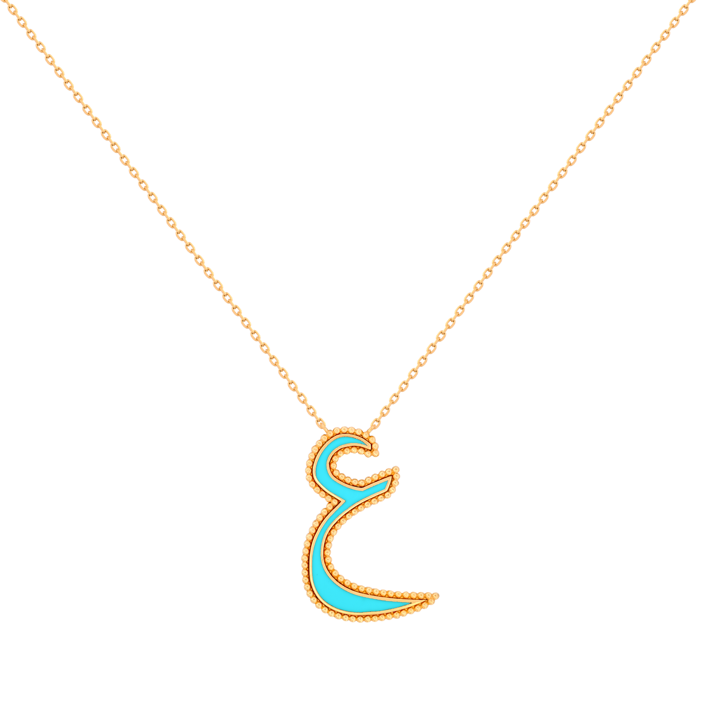 18K Gold And Enamel Arabic letter ع Necklace
