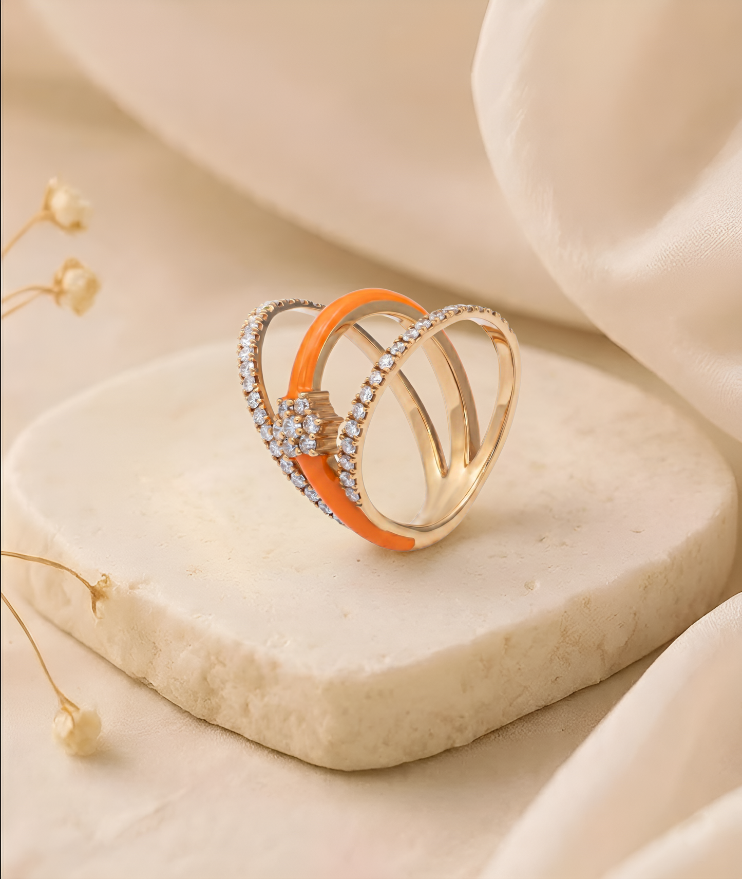The Orange Enamel Diamond Ring