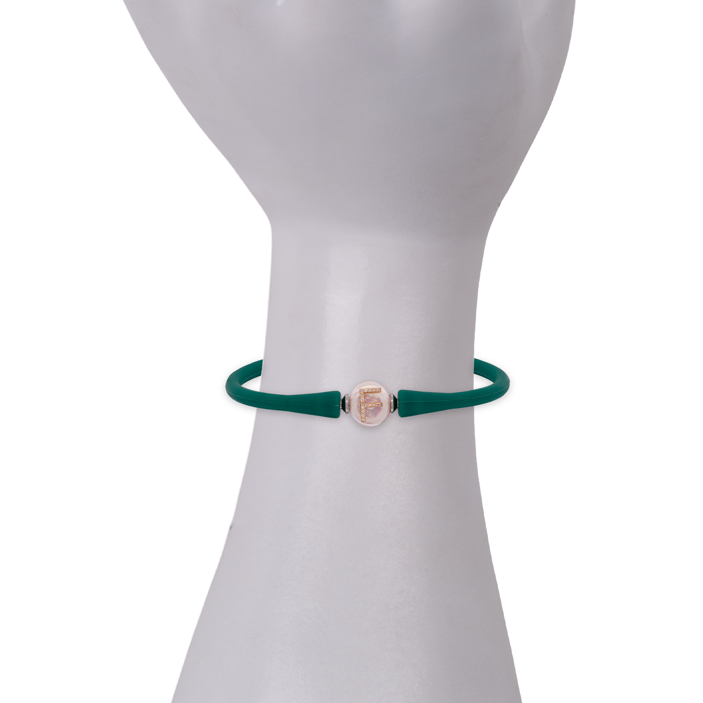 Mother of Pearl & Gold "F" Initial with Diamonds Bracelet