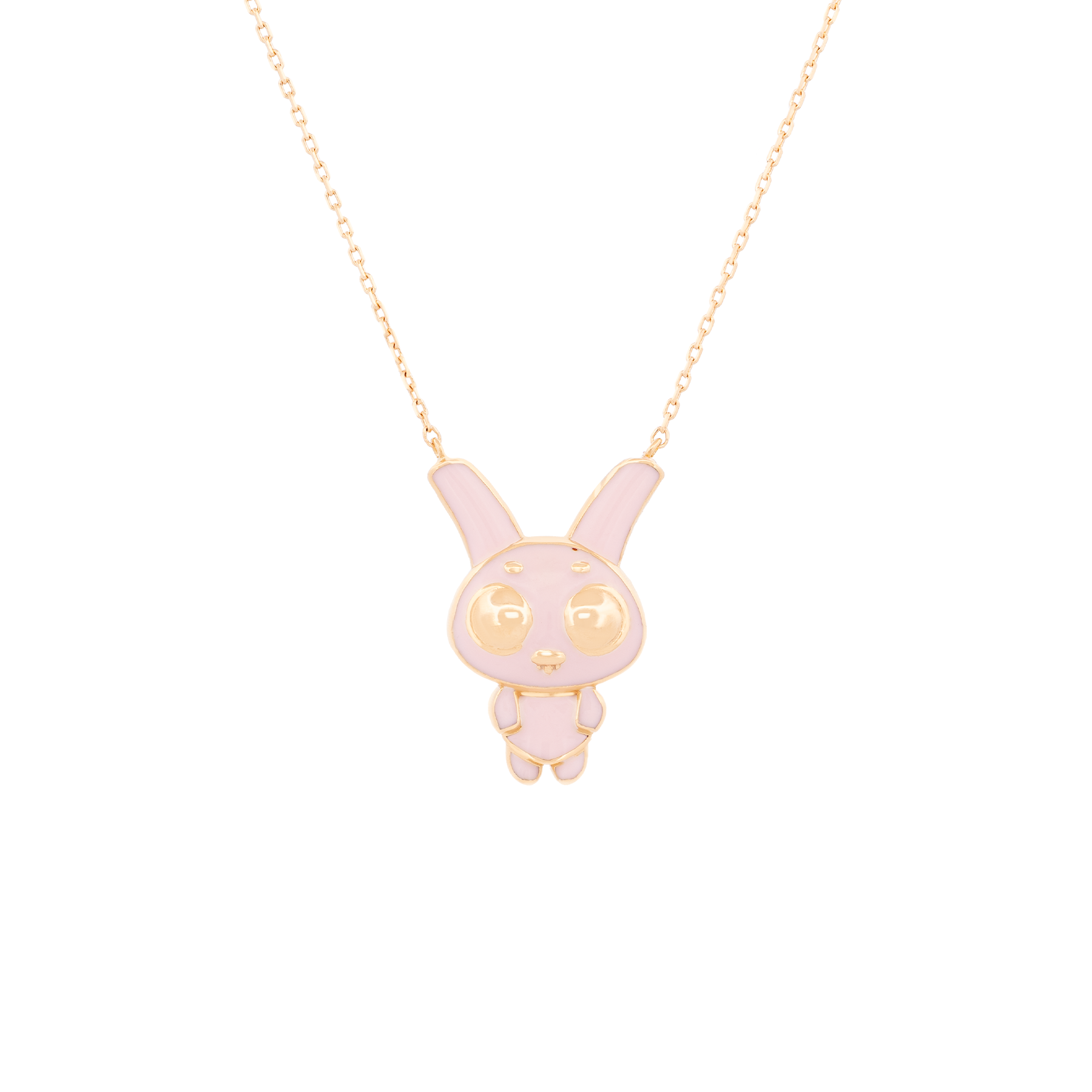 18K Gold Bunny Pendant with Pink Enamel
