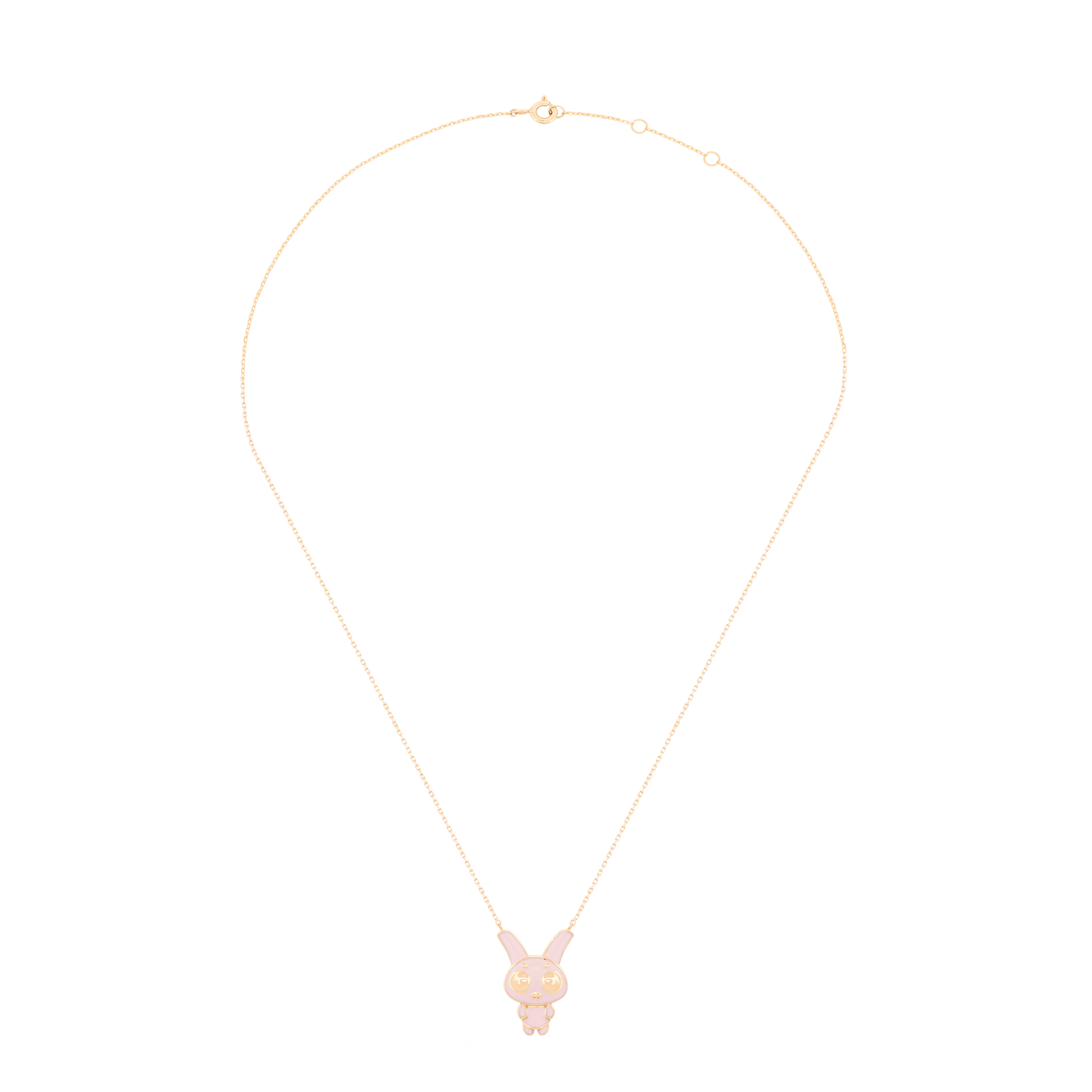 18K Gold Bunny Pendant with Pink Enamel
