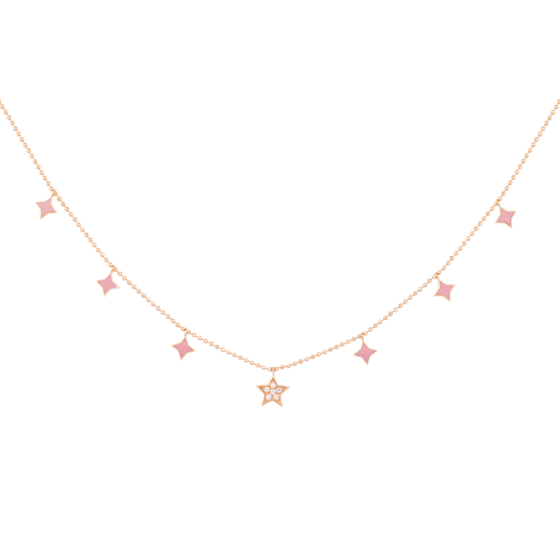 18K Rose Gold Star Necklace with Pink Enamel and Diamond Accent