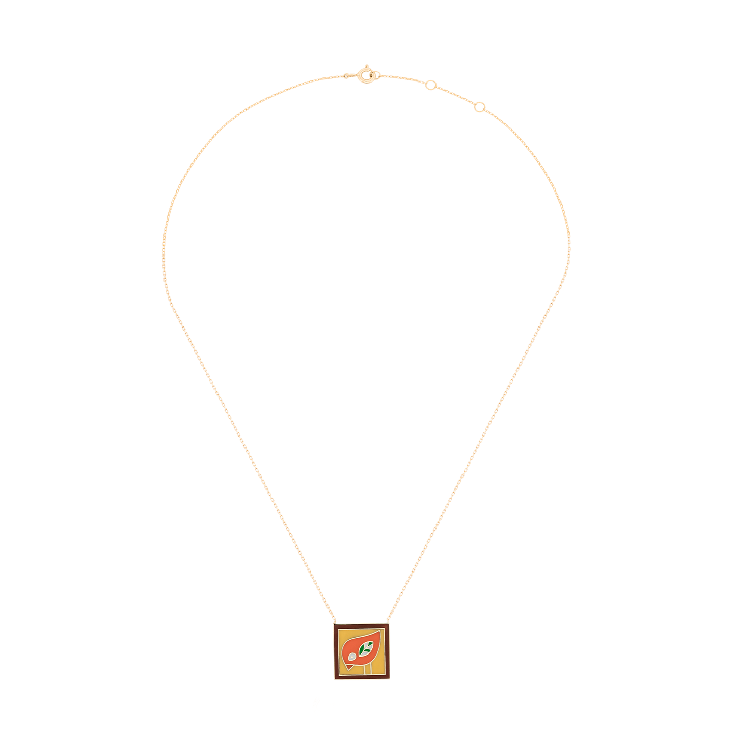 18K Yellow Gold Abstract Bird Enamel Pendant Necklace