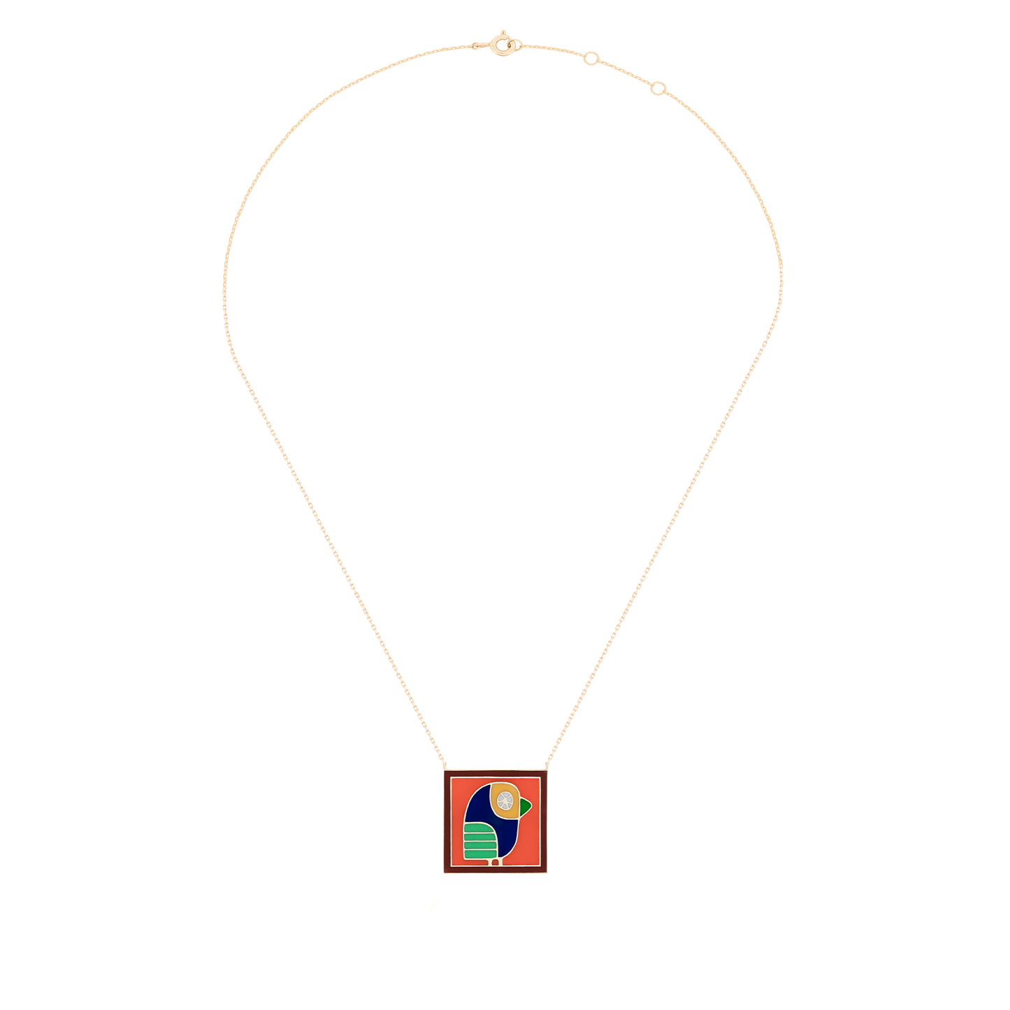 18K Yellow Gold Abstract Bird Enamel Pendant Necklace