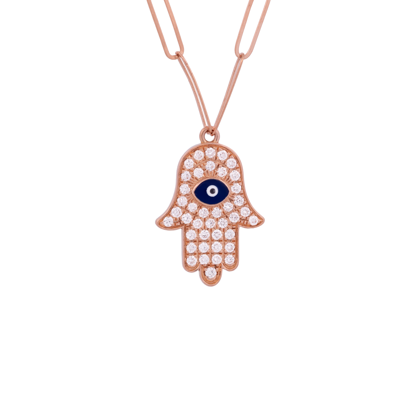 18K Rose Gold Diamond & Enamel Hamsa Pendant Necklace