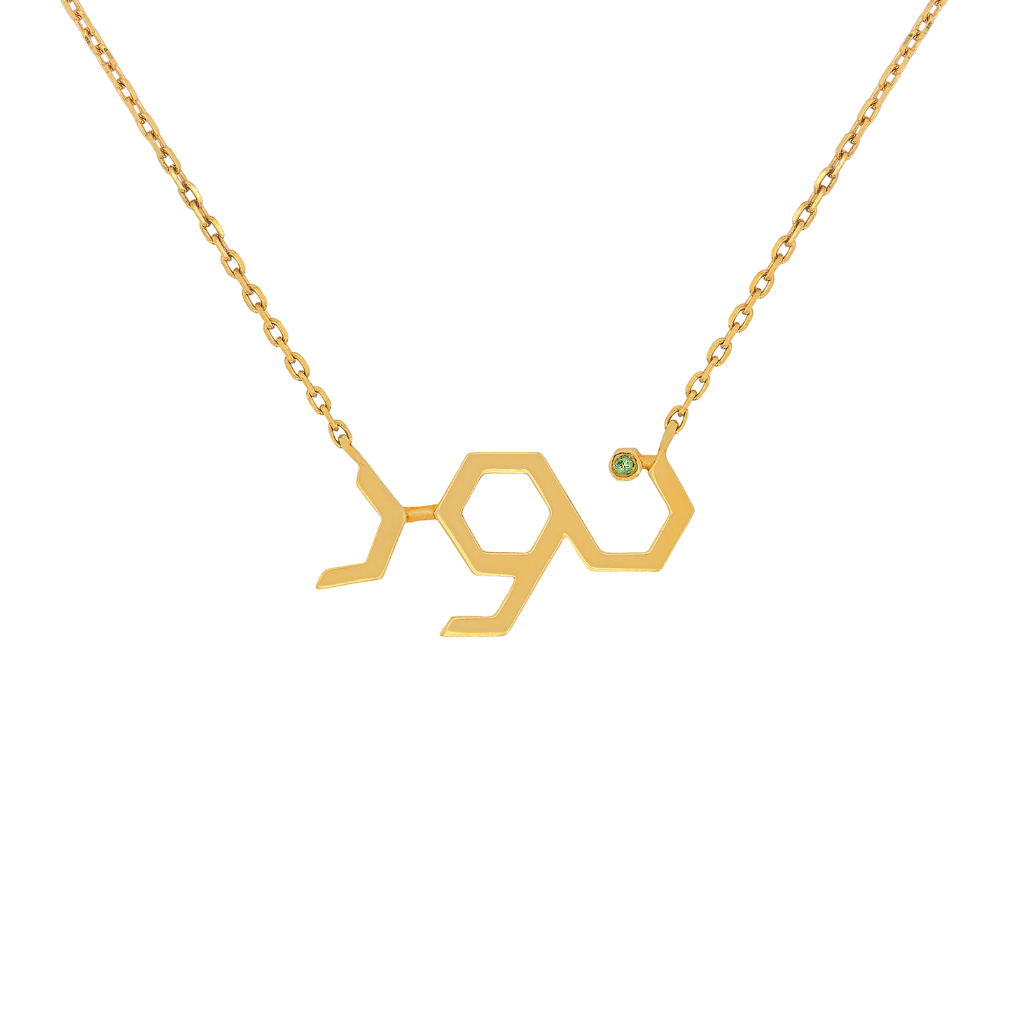 18K Gold "Noor" Script with Green Gemstone