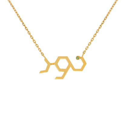 18K Gold "Noor" Script with Green Gemstone