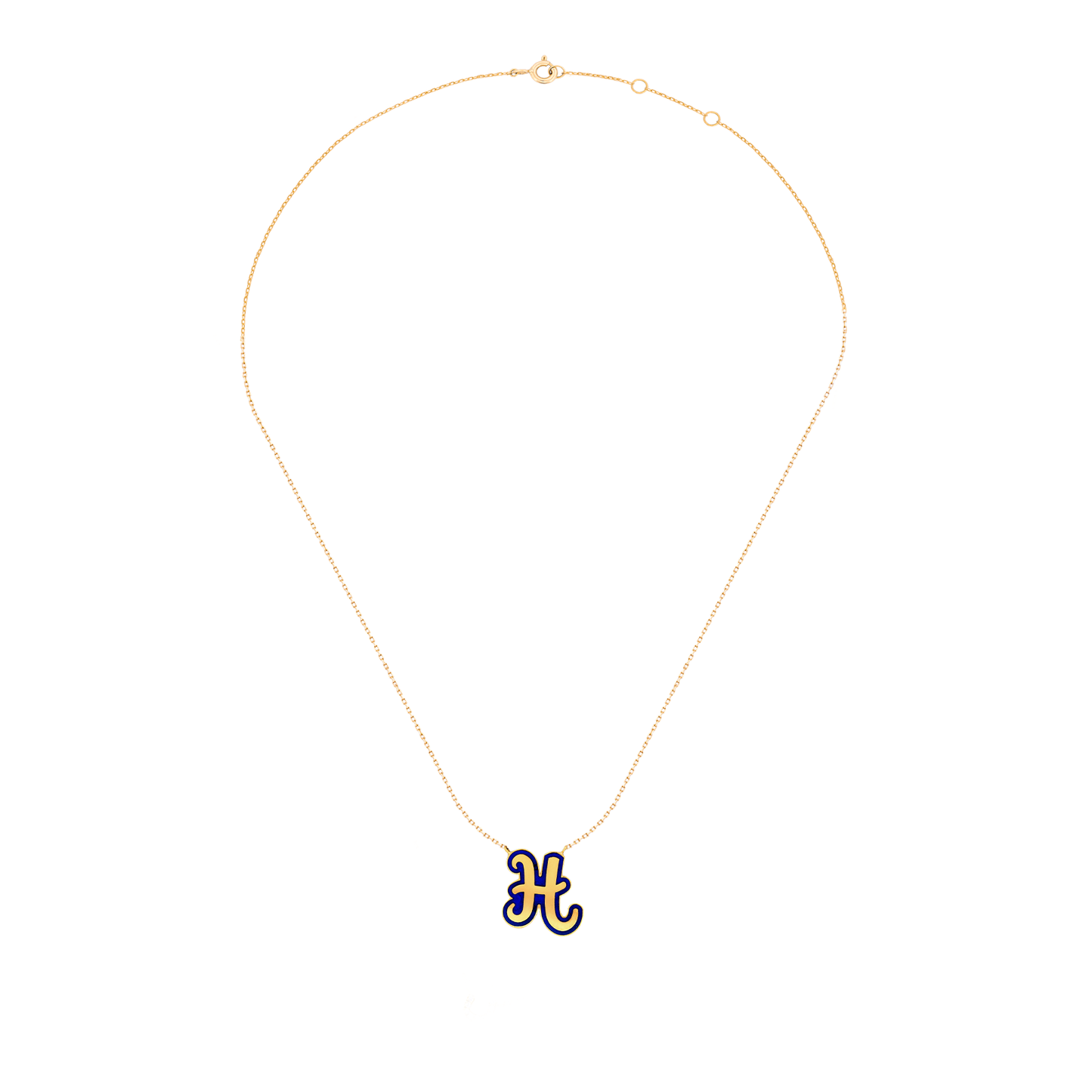 18K Gold "H" Pendant with Blue Enamel