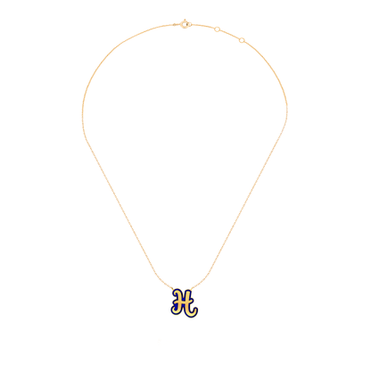 18K Gold "H" Pendant with Blue Enamel