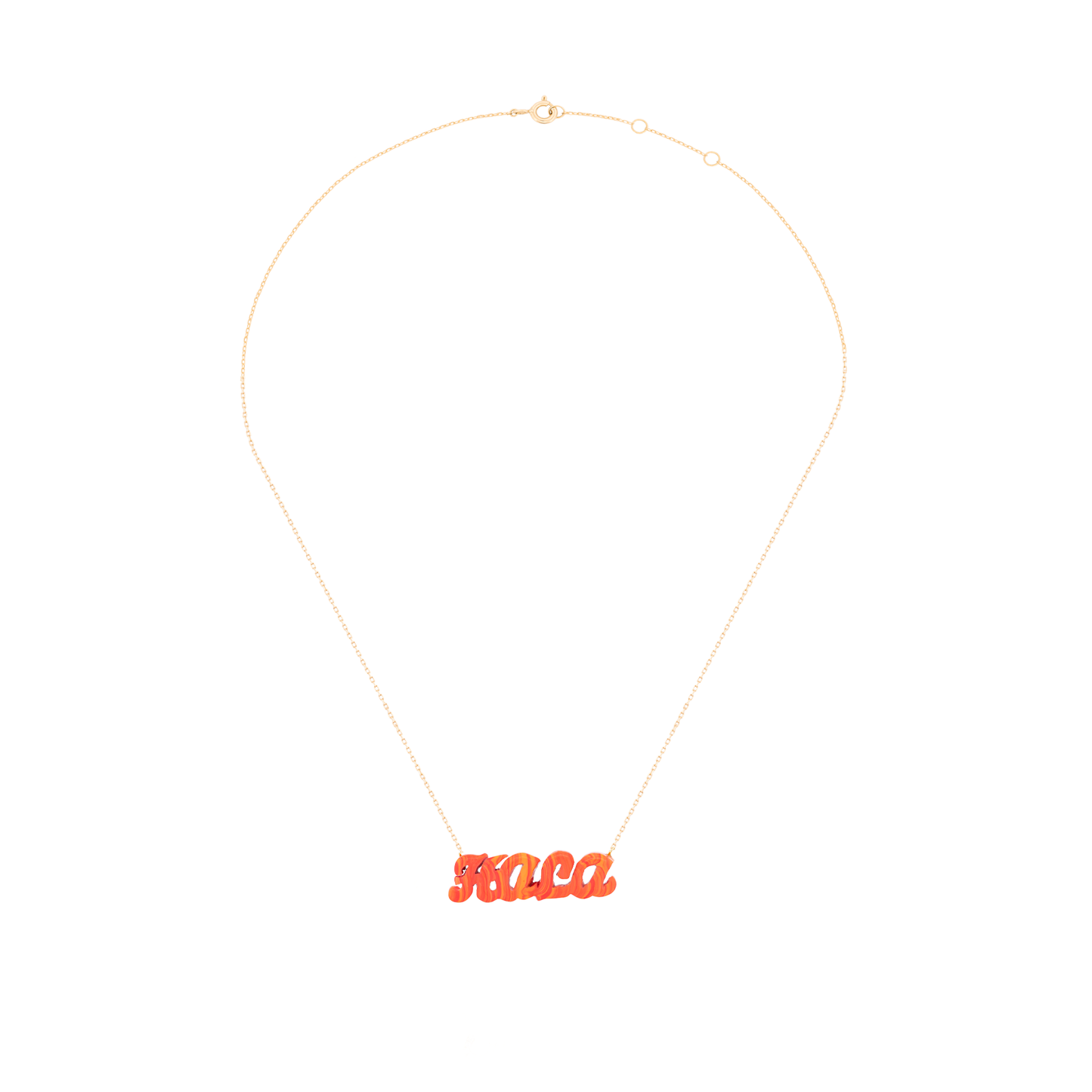 18K Gold Nameplate Pendant with Orange Stone Inlay