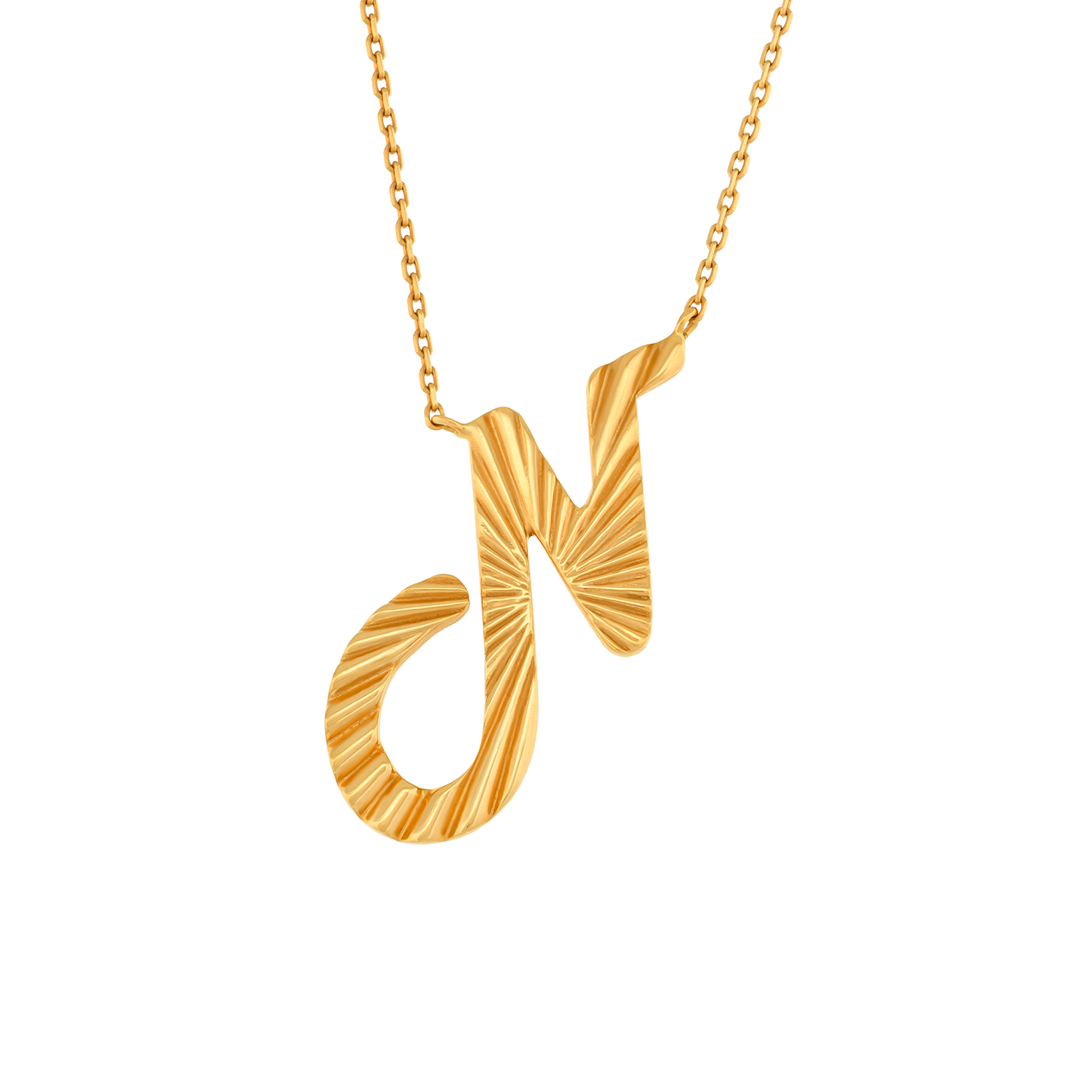18K Sunburst Calligraphy "N" Pendant