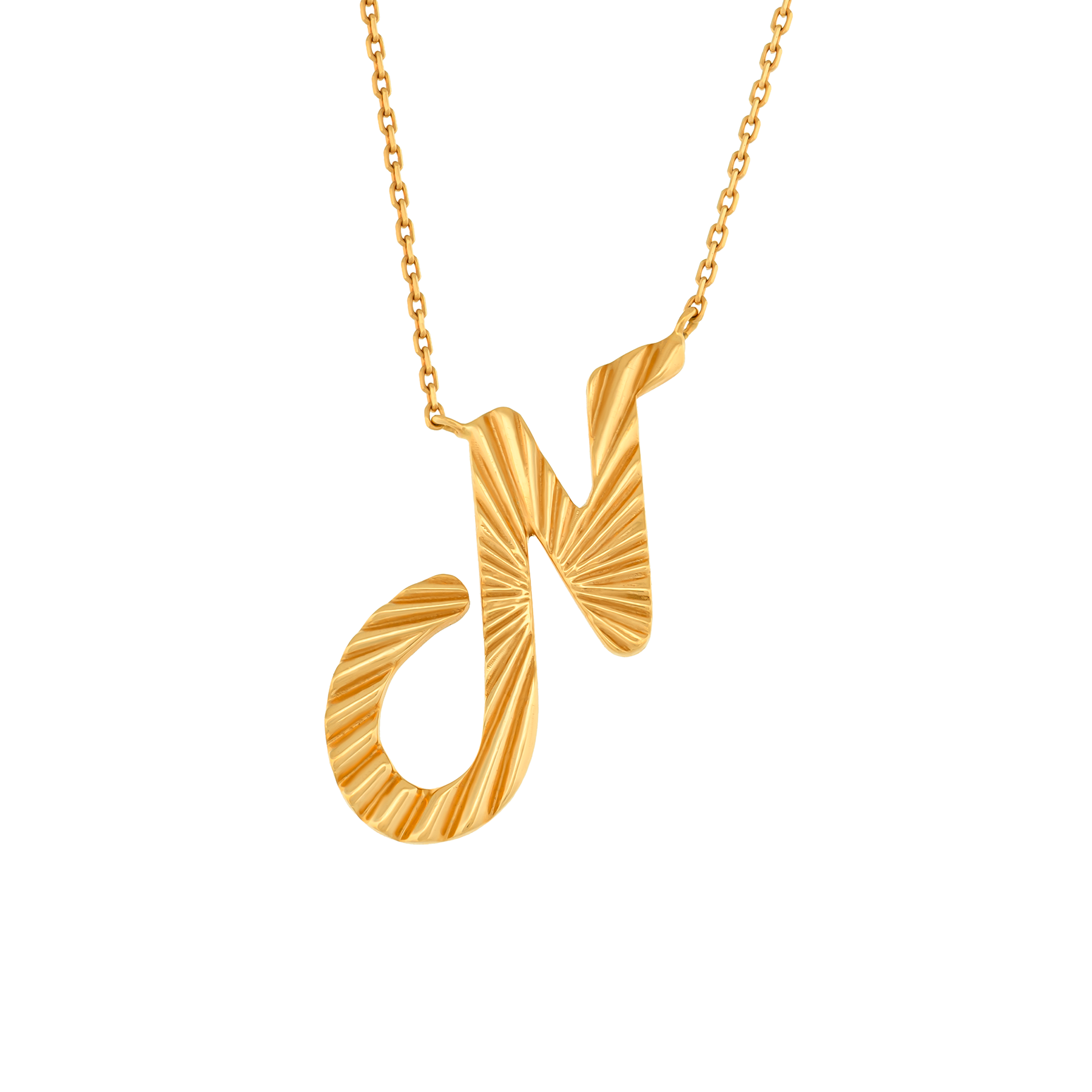 18K Sunburst Calligraphy "N" Pendant