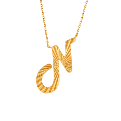 18K Sunburst Calligraphy "N" Pendant