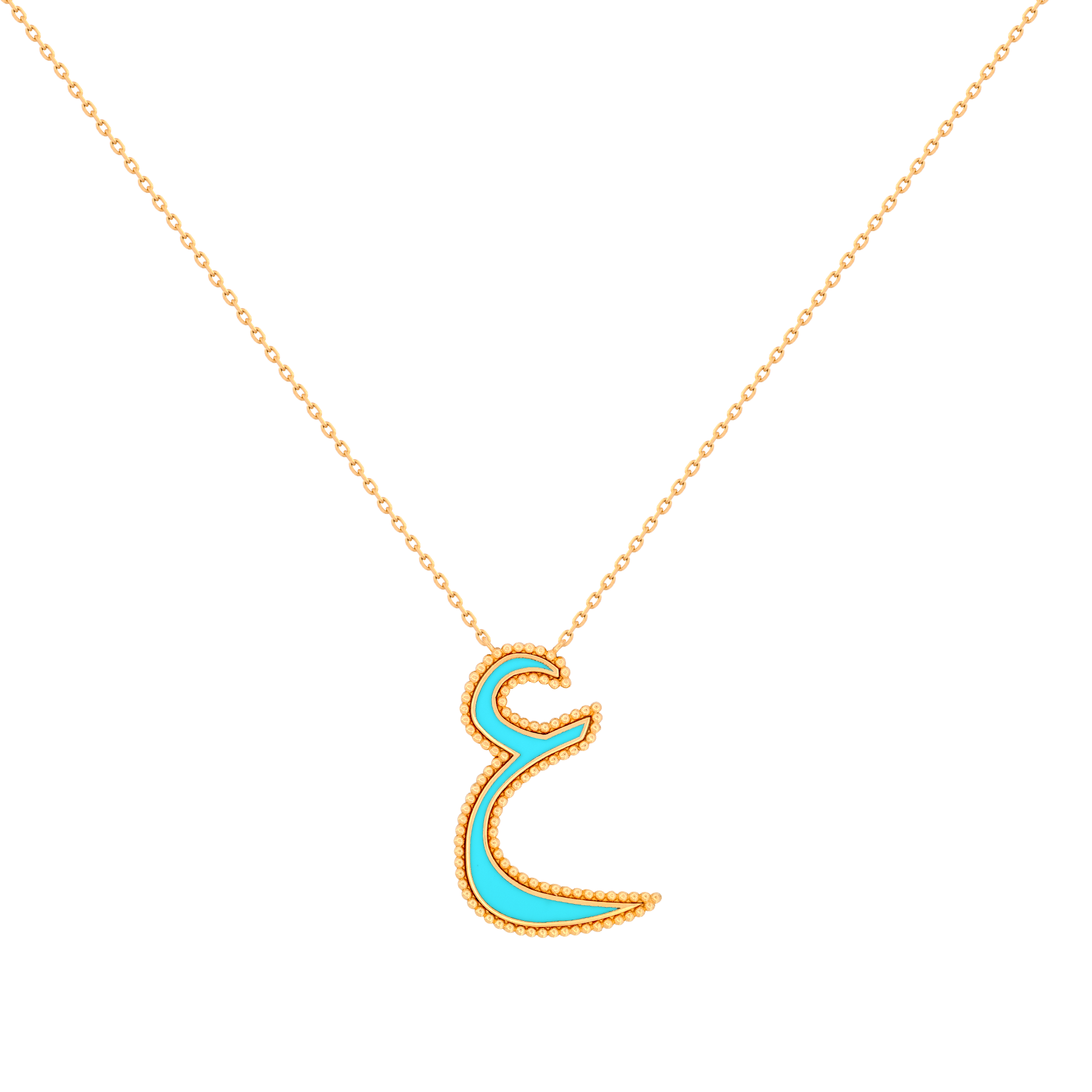 18K Gold And Enamel Arabic letter ع Necklace