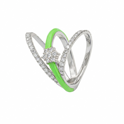 The Lime Enamel Diamond Triple-Band Ring