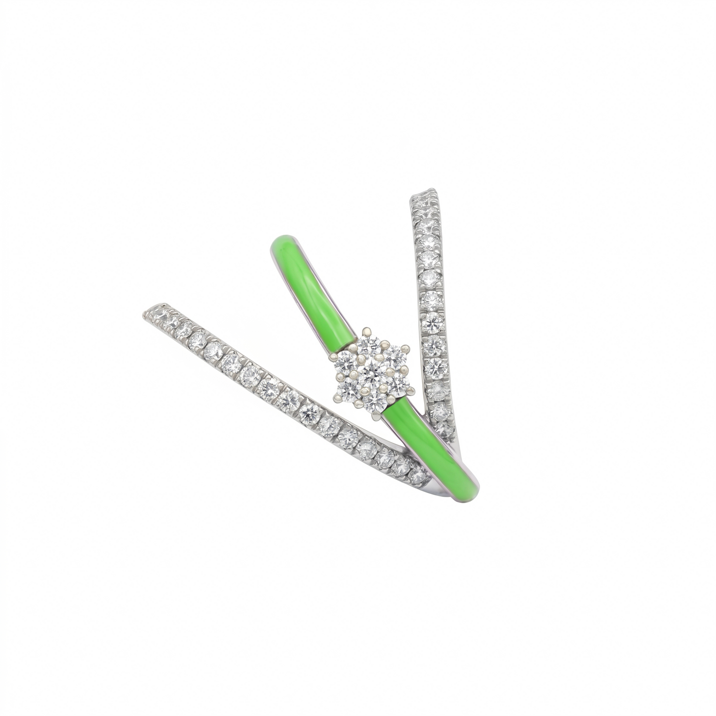 The Lime Enamel Diamond Triple-Band Ring
