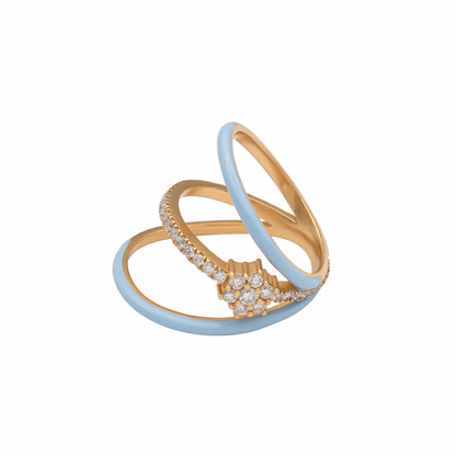 The Periwinkle Enamel Diamond Triple-Band Ring