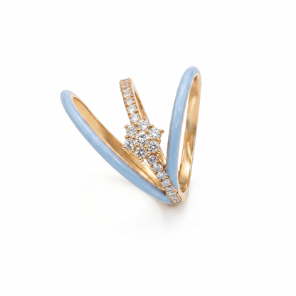 The Periwinkle Enamel Diamond Triple-Band Ring