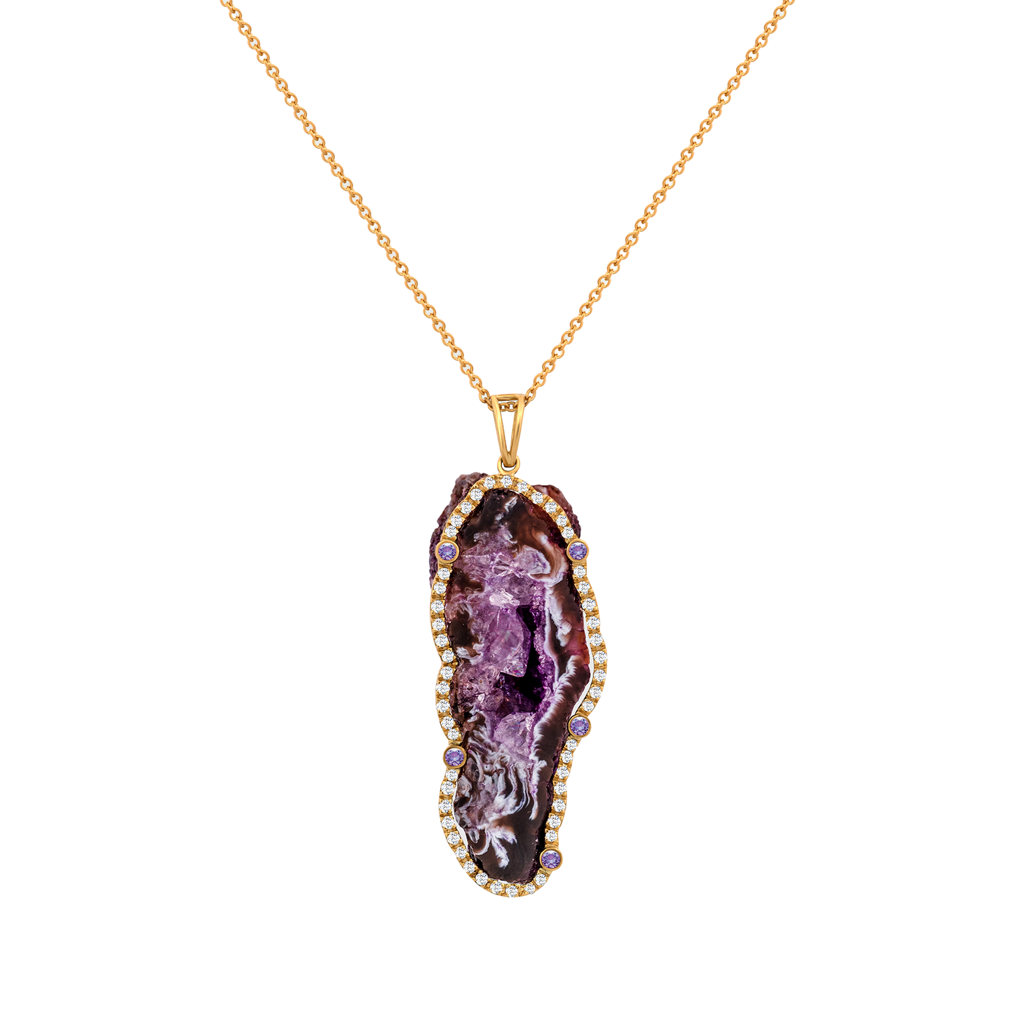 18K Gold Pendant with Moss Agate & Sapphire