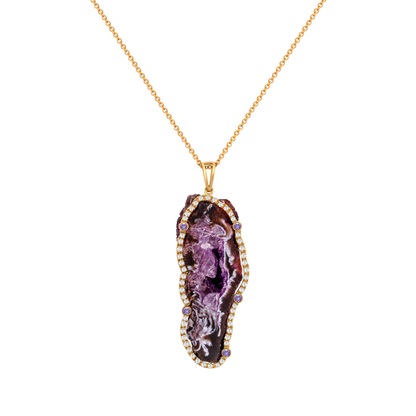 18K Gold Pendant with Moss Agate & Sapphire