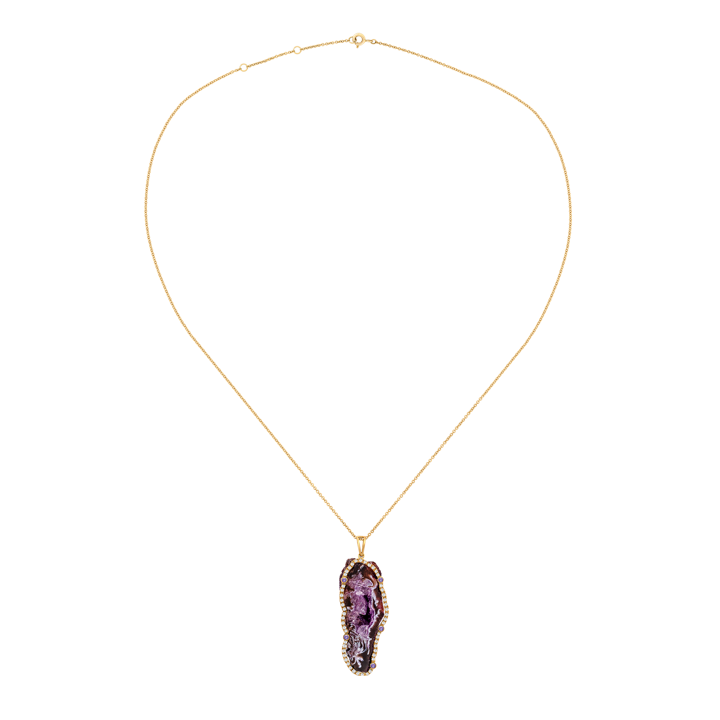 18K Gold Pendant with Moss Agate & Sapphire