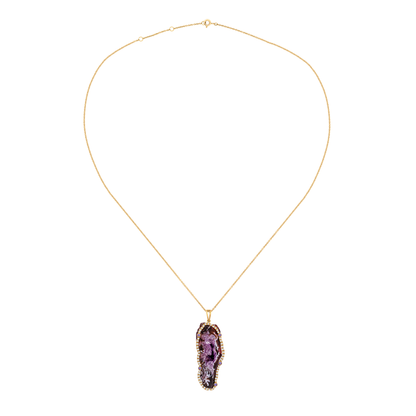 18K Gold Pendant with Moss Agate & Sapphire