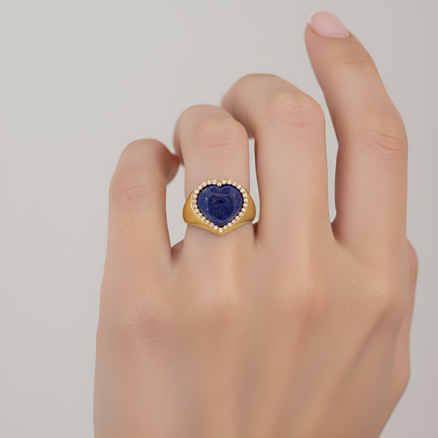 18K Gold Heart Cut Lapis Ring