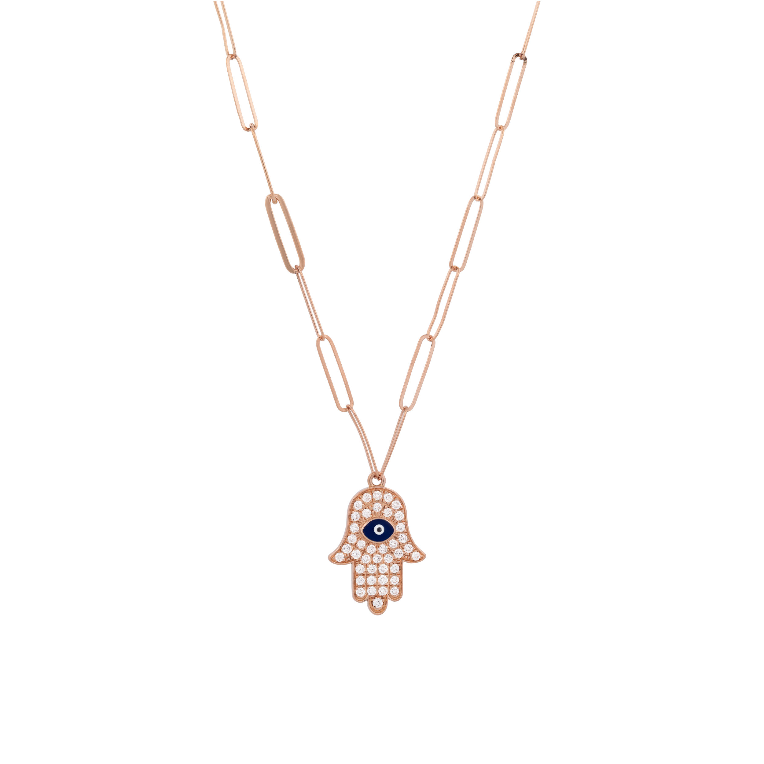 18K Rose Gold Diamond & Enamel Hamsa Pendant Necklace