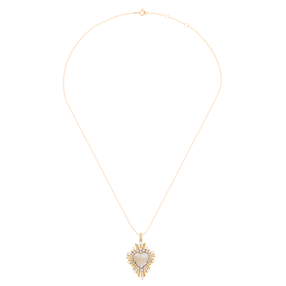 18K Yellow Gold Mother of Pearl & Diamond Radiant Heart Pendant Necklace
