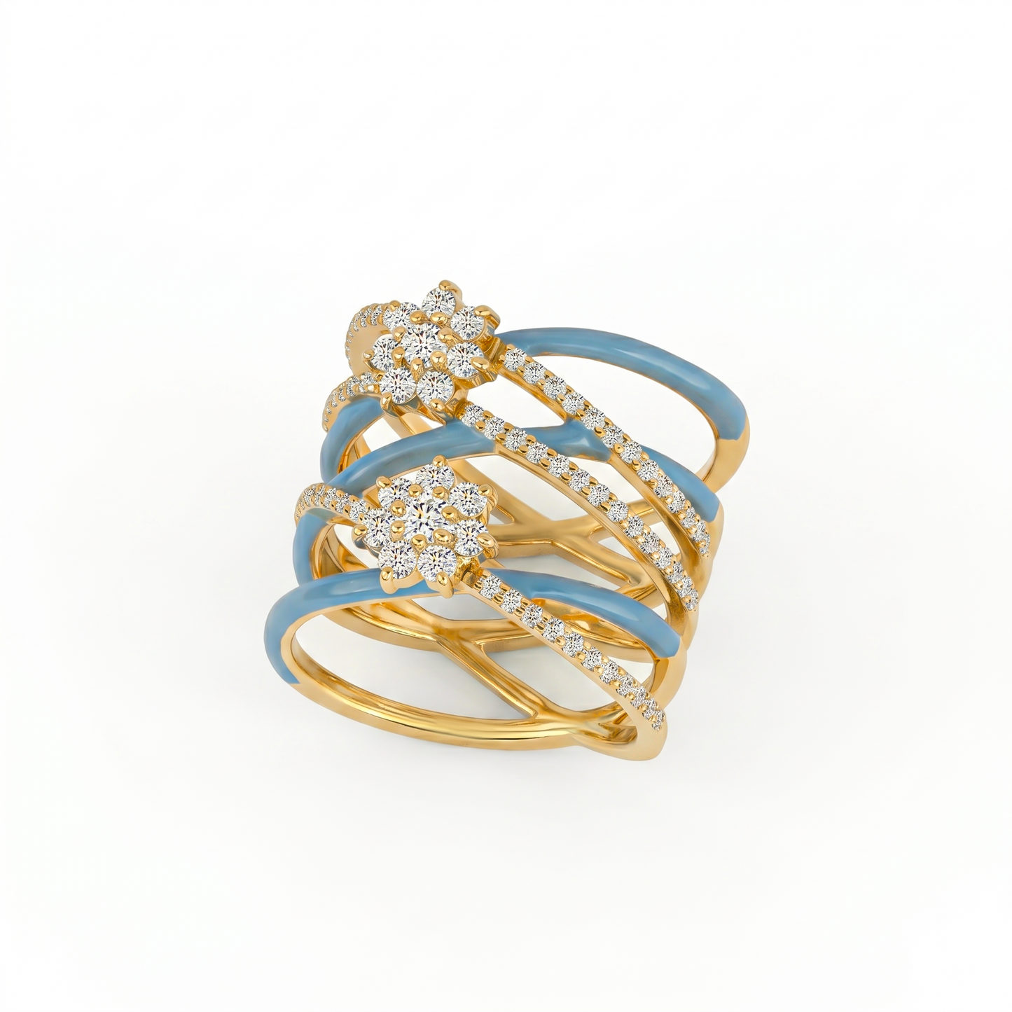 The Dusty Blue Enamel Floral Crossover Ring