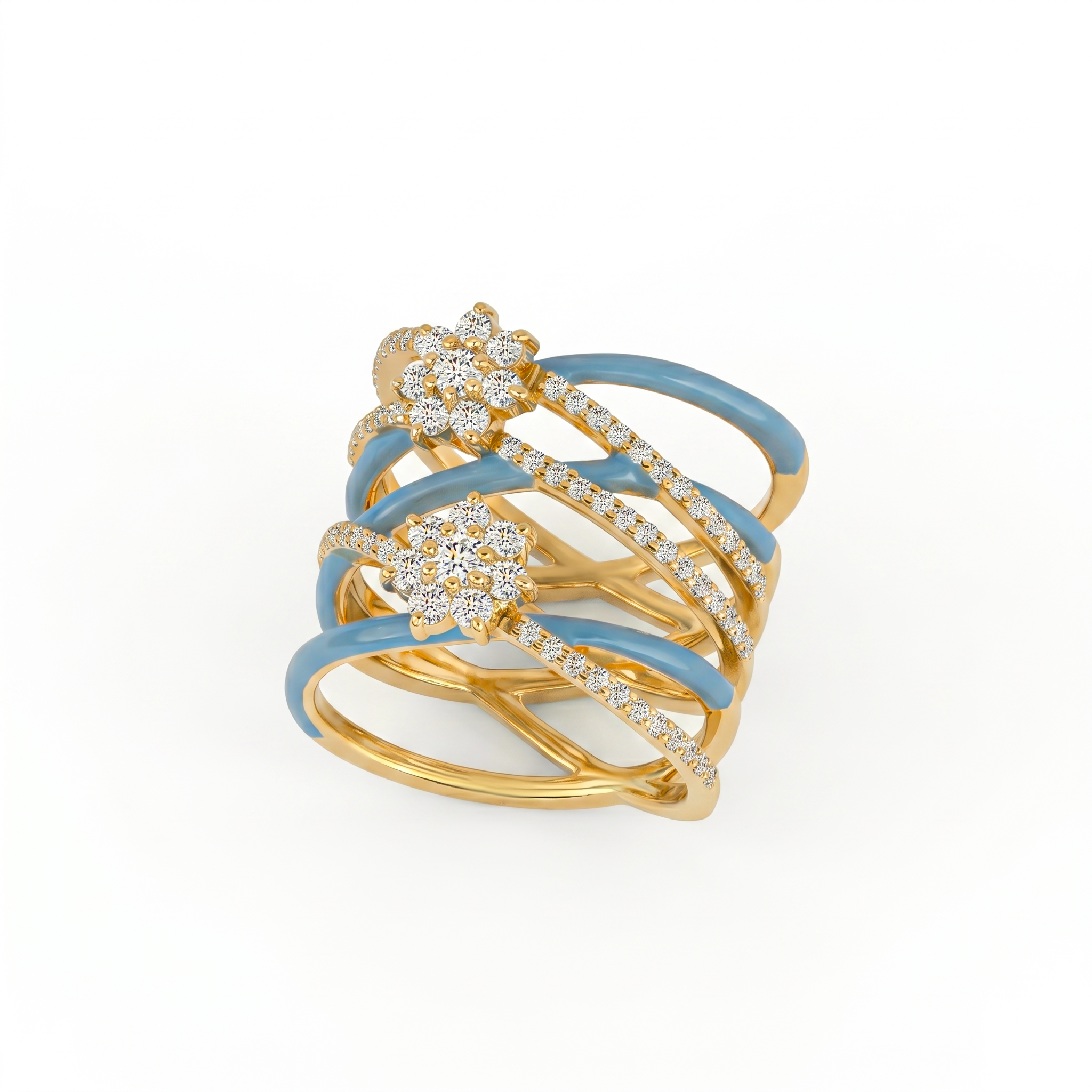 The Dusty Blue Enamel Floral Crossover Ring