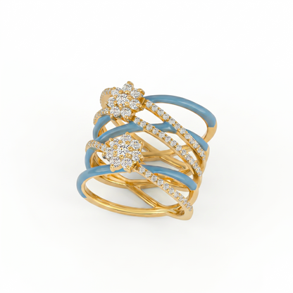 The Dusty Blue Enamel Floral Crossover Ring