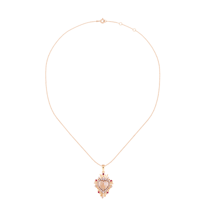 18K Gold Heart Pendant  with Ruby, Diamond & Mother of Pearl