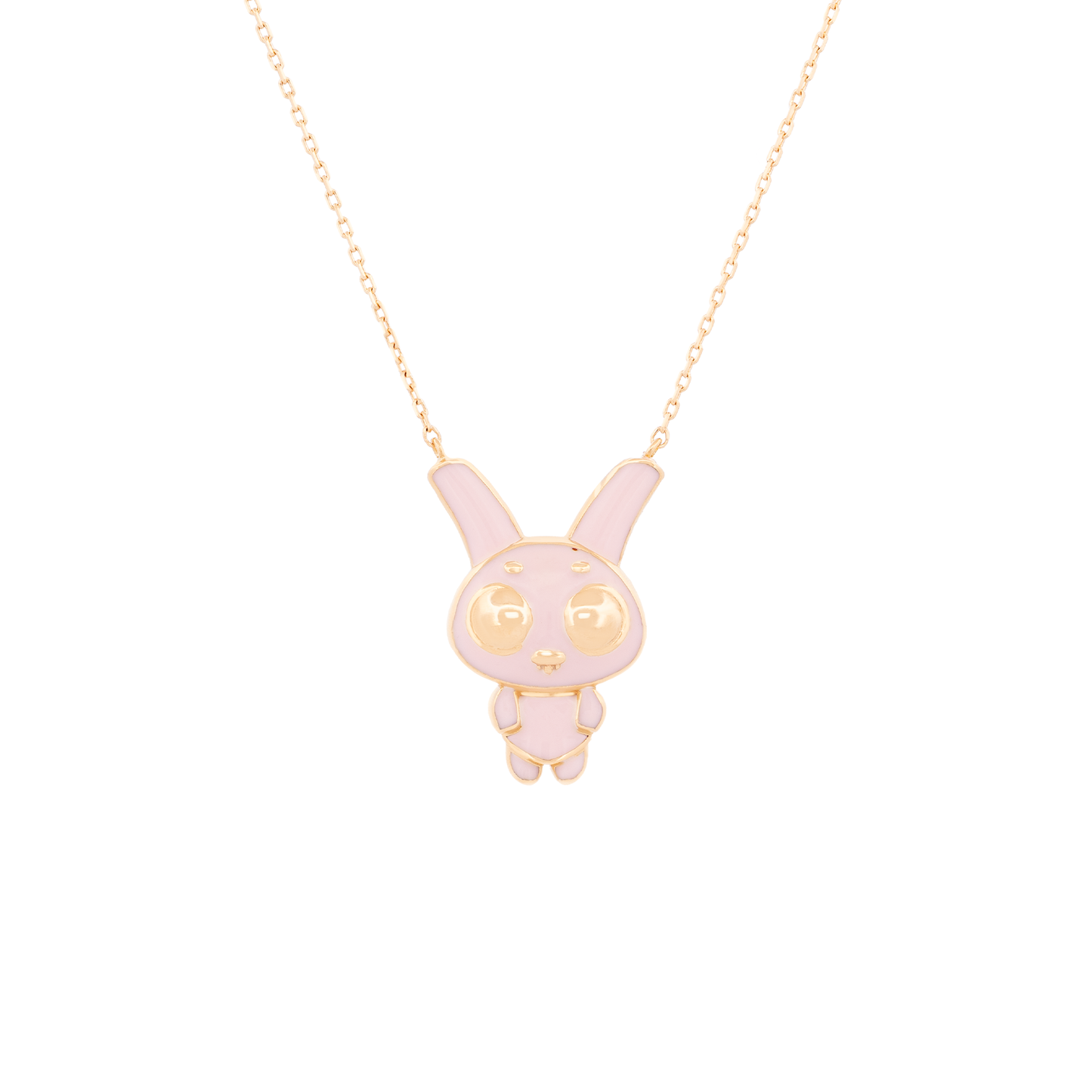18K Gold Bunny Pendant  with Pink Enamel