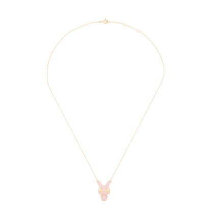 18K Gold Bunny Pendant  with Pink Enamel