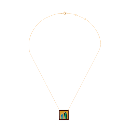 18K Yellow Gold Abstract Cactus Enamel Pendant Necklace