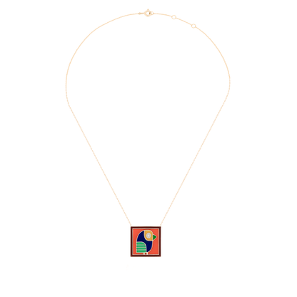 18K Yellow Gold Abstract Bird Enamel Pendant Necklace