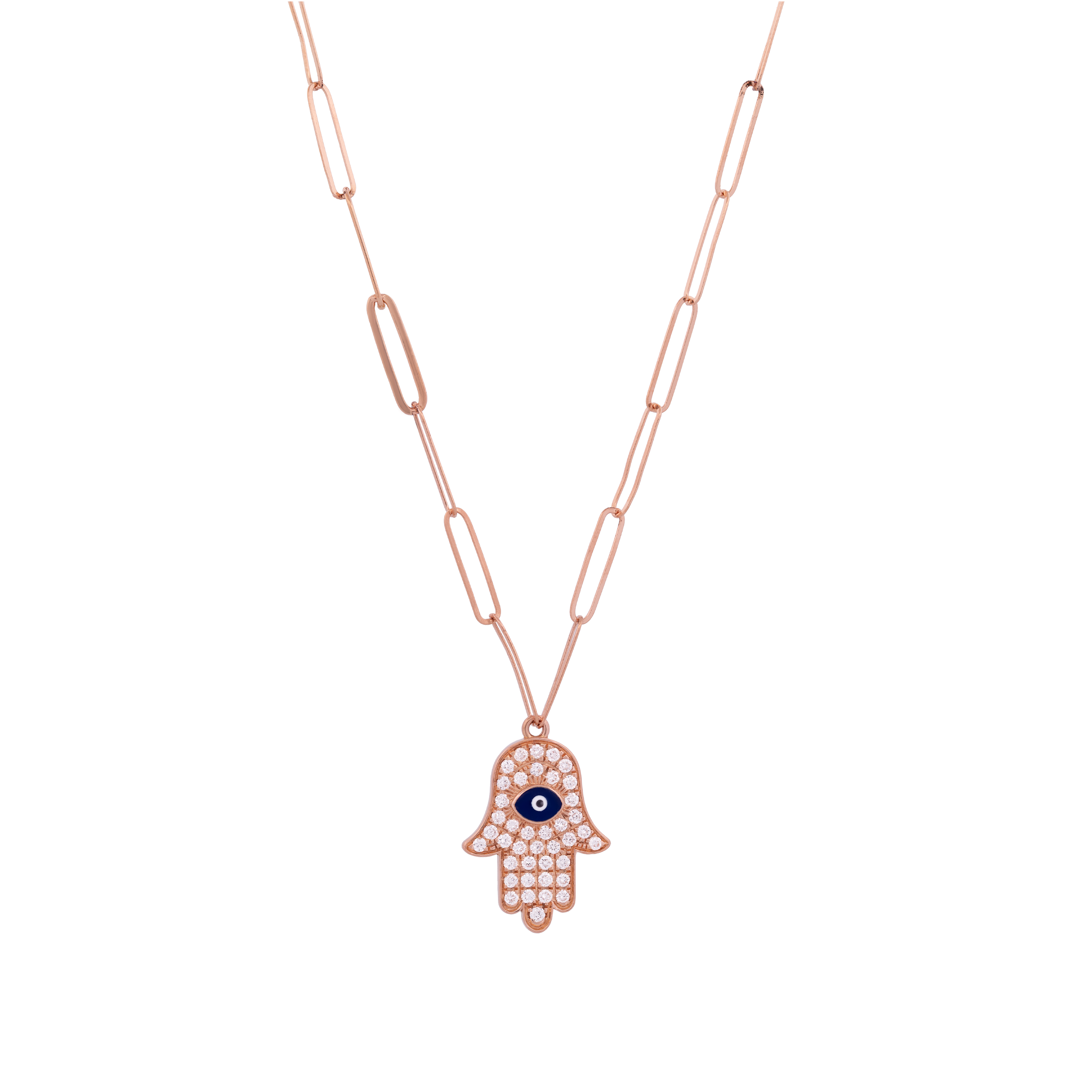 18K Rose Gold Diamond & Enamel Hamsa Pendant Necklace