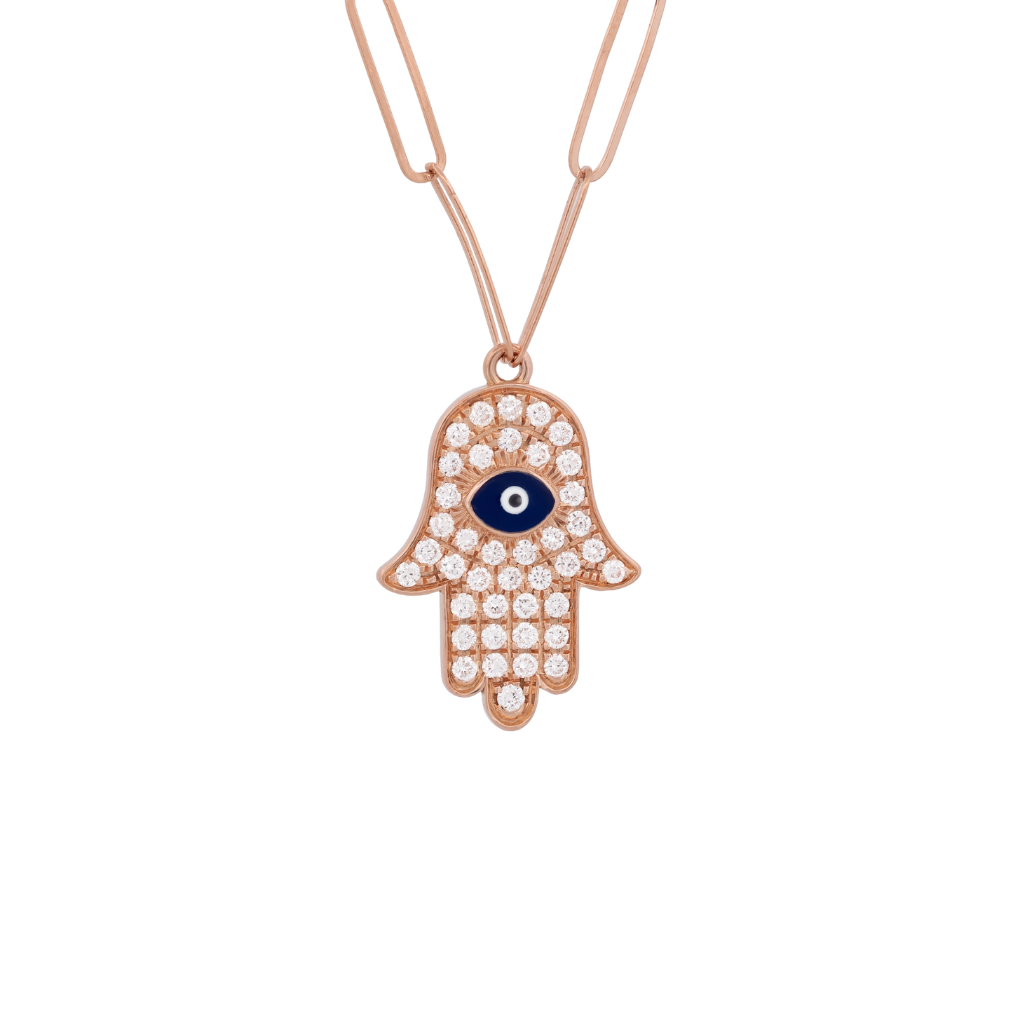 18K Rose Gold Diamond & Enamel Hamsa Pendant Necklace