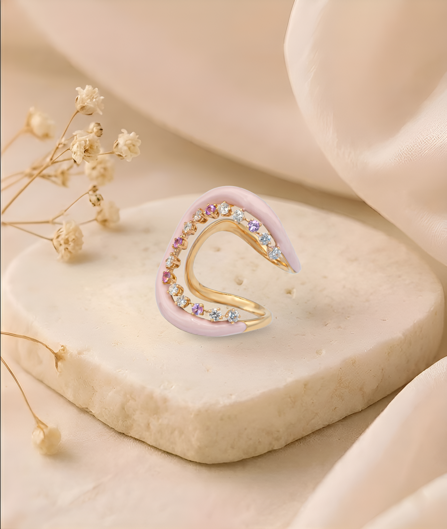 The Blush Pink Enamel Diamond Ring
