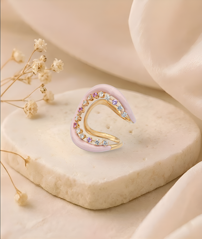 The Blush Pink Enamel Diamond Ring