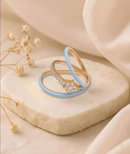 The Periwinkle Enamel Diamond Triple-Band Ring