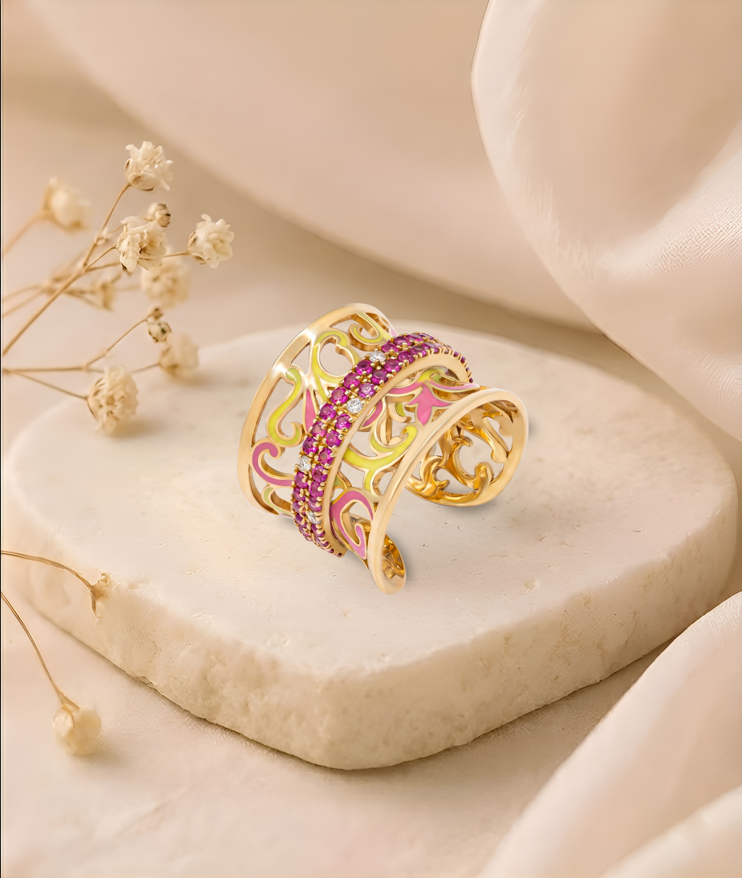 The Filigree Enamel & Stone ring